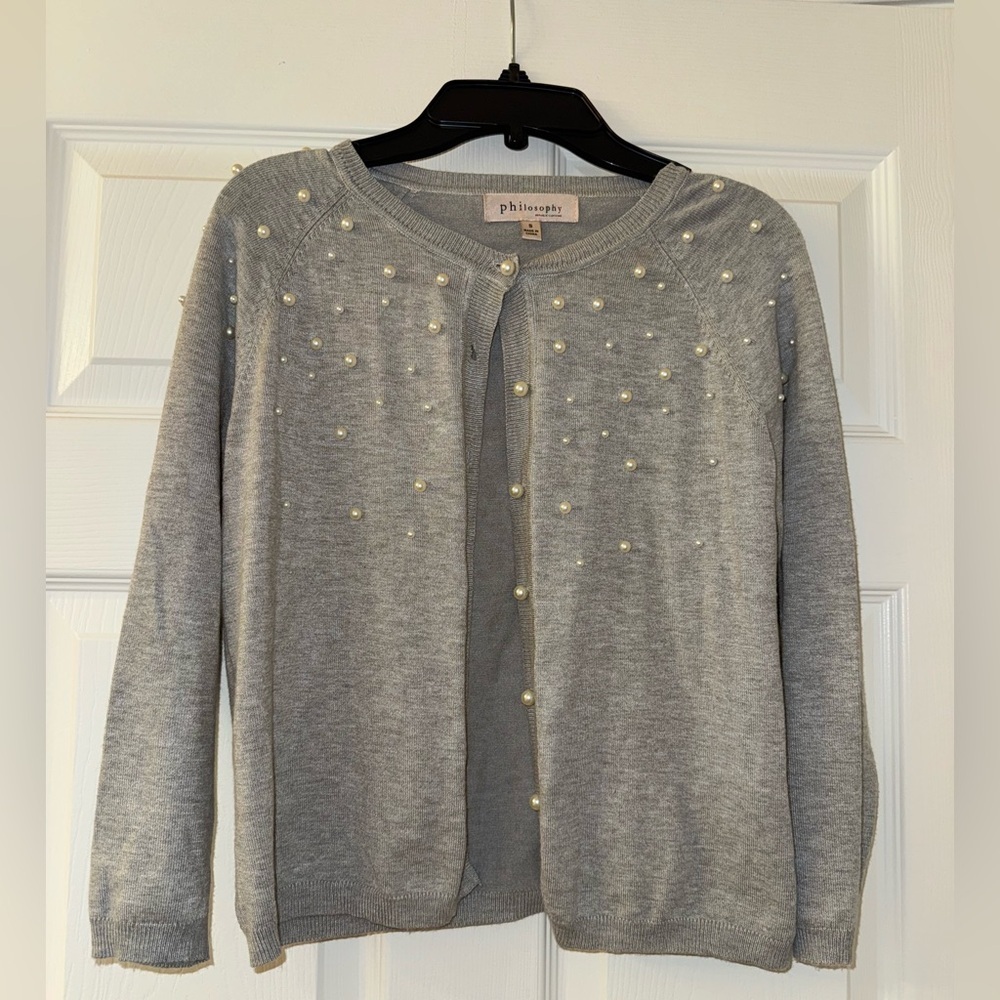Philosophy Gray Beaded Pearl Cardigan!